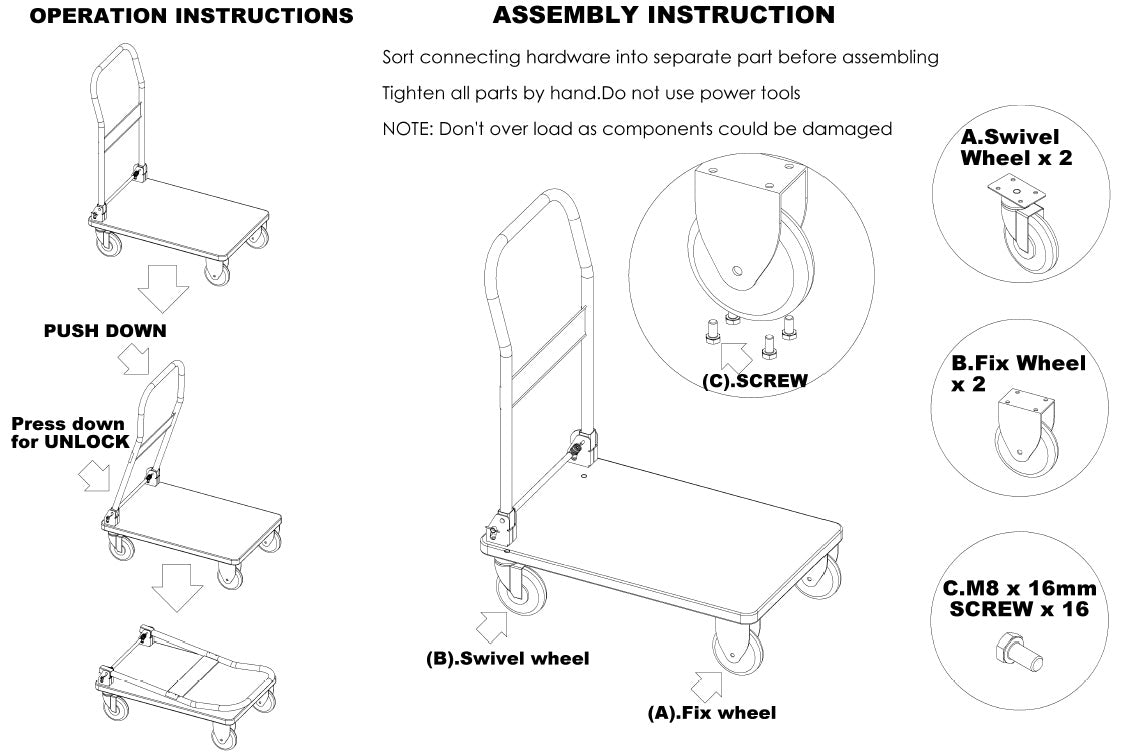 Plateauwagen aluminium 150 KG