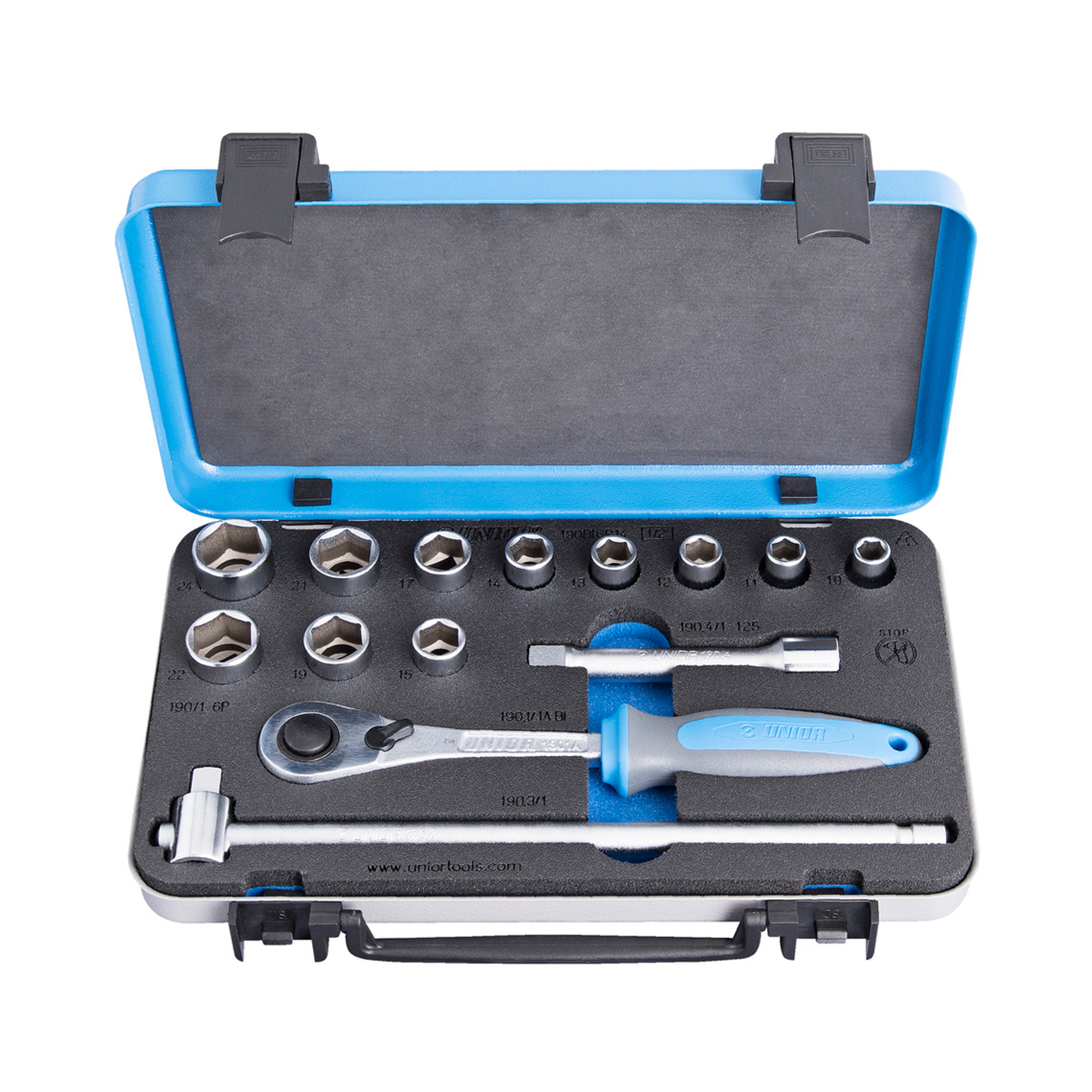 Dopsleutelset 1/2 in metalen cassette 190BI6P14 10 - 24/14