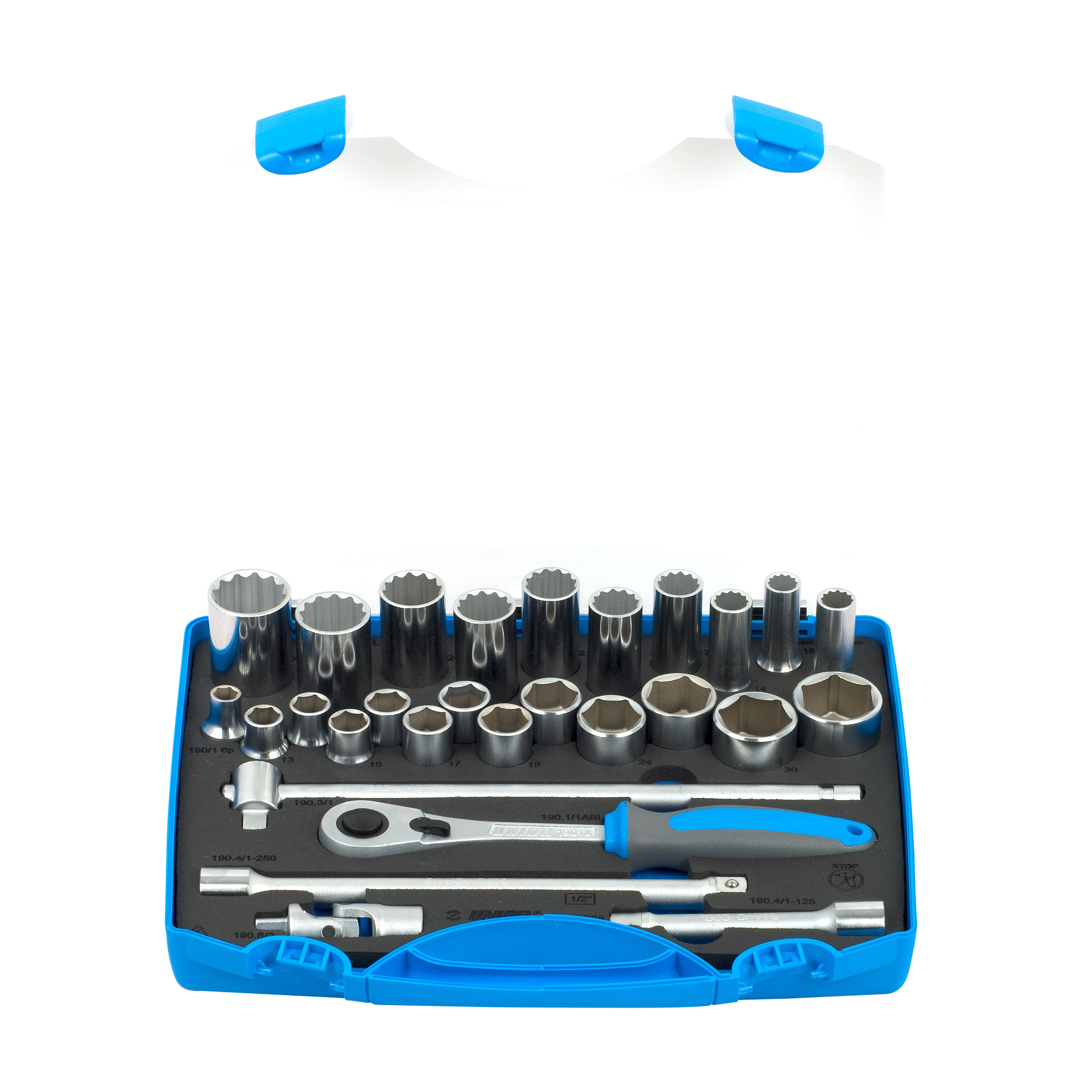 **Dopsleutelset 1/2 in kunststof cassette 190BI6P28 /28