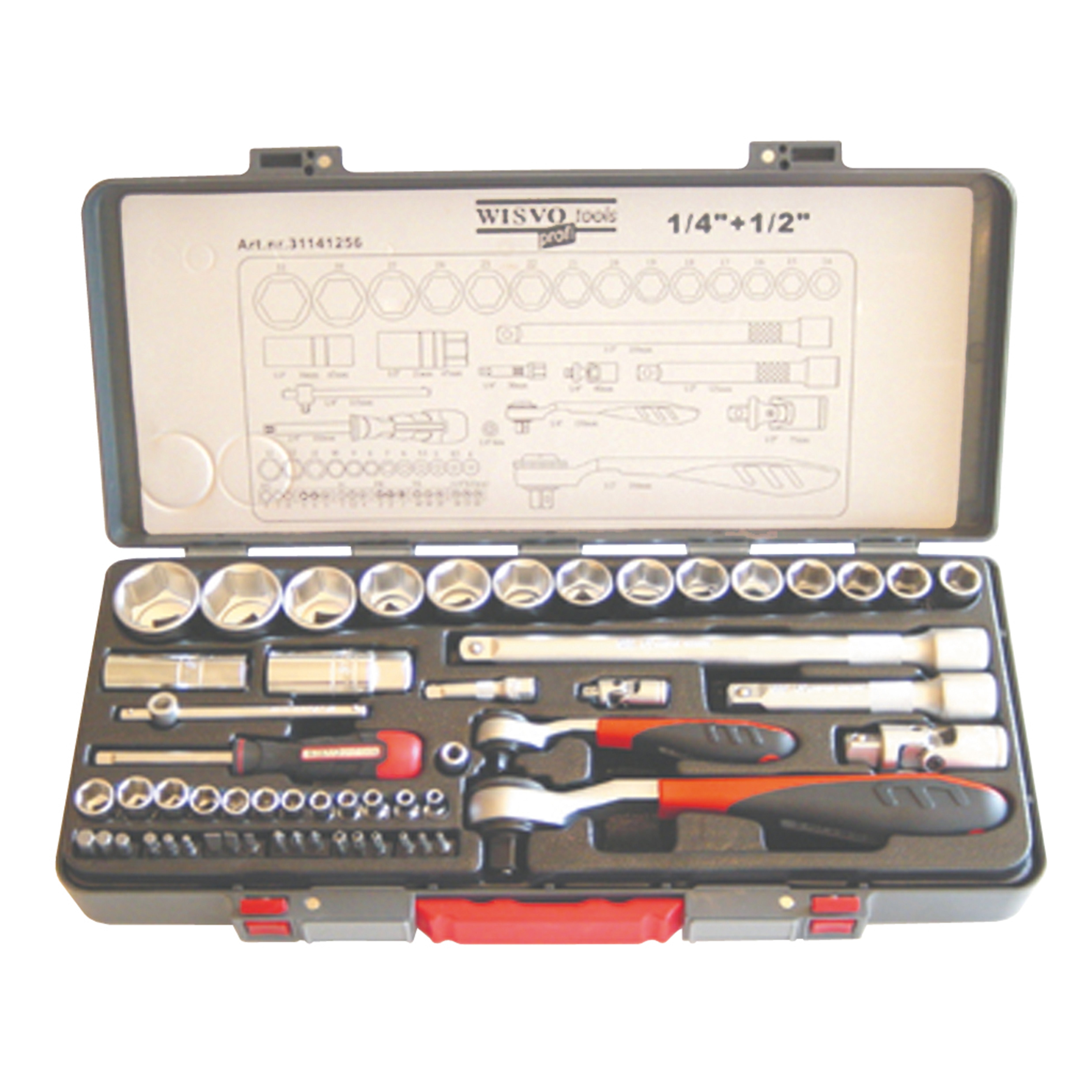 Dopsleutelset 1/4+1/2 in kunststof cassette S56