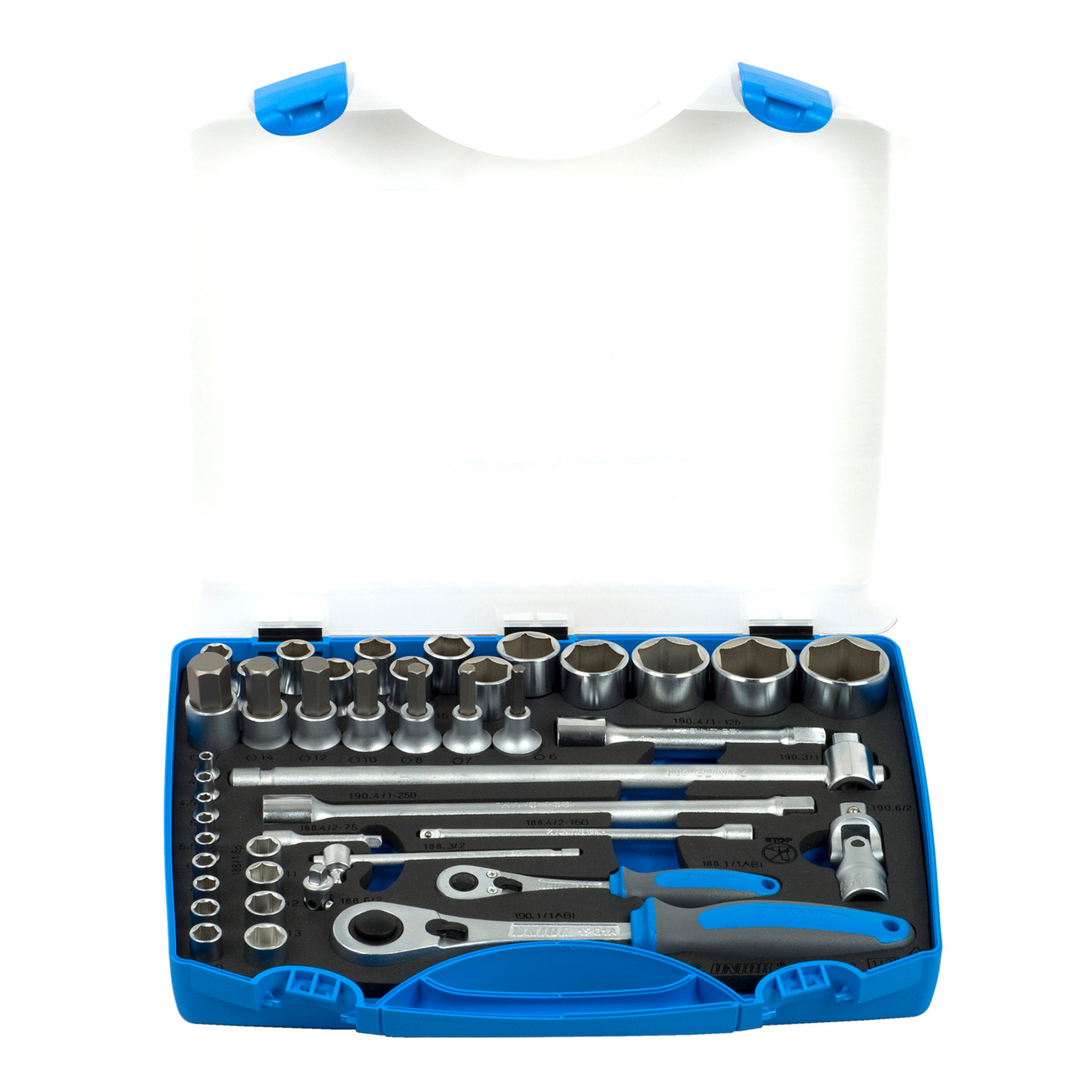 Dopsleutelset 1/2 en 1/4 in kunststof cassette 190BI6P43 /43