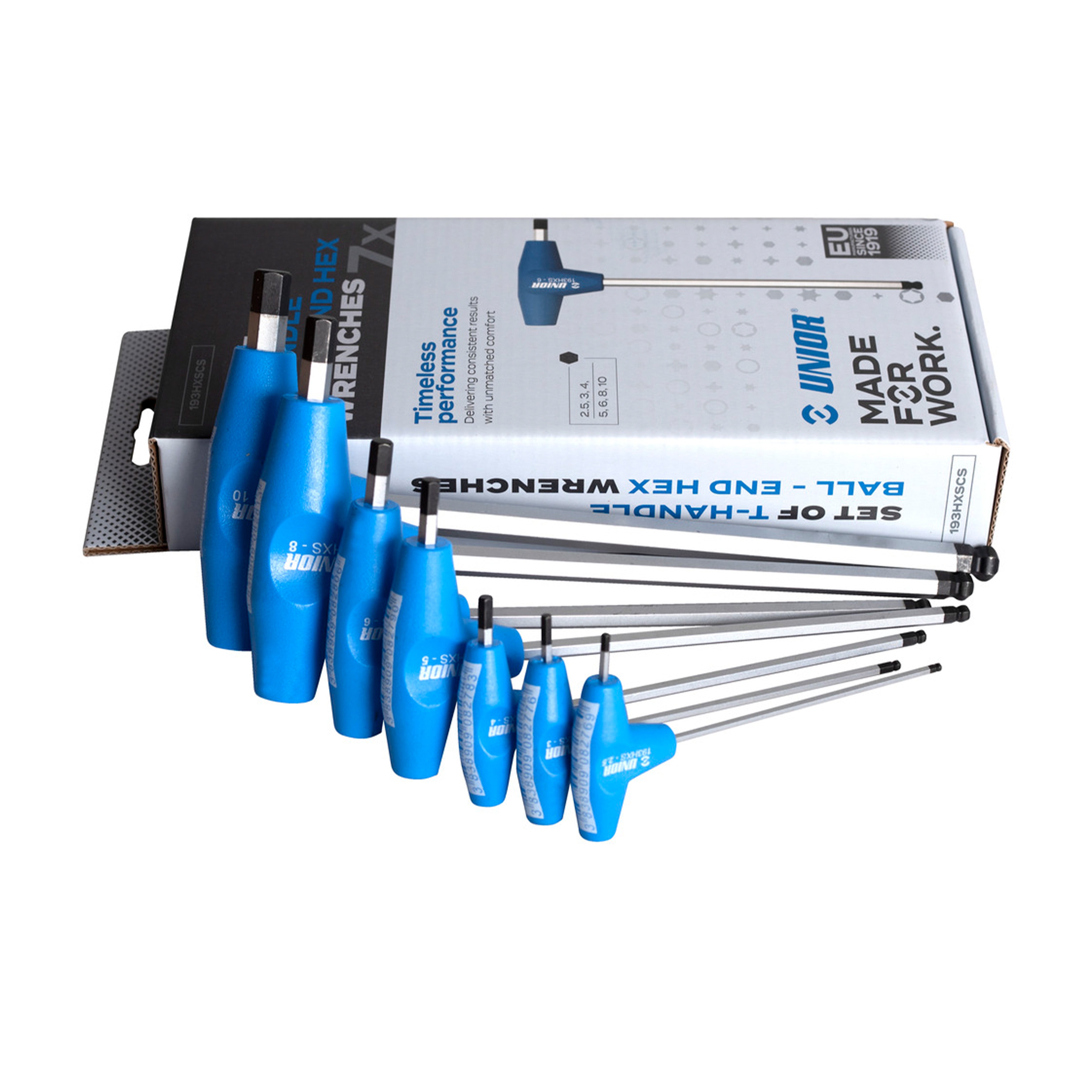 Haakse stiftsleutel met T-greep, inbus kogelkop in ophangverpakking 193HXSCS S2.5 - S10/7