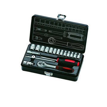 Dopsleutelset 1/4 in metalen cassette S18