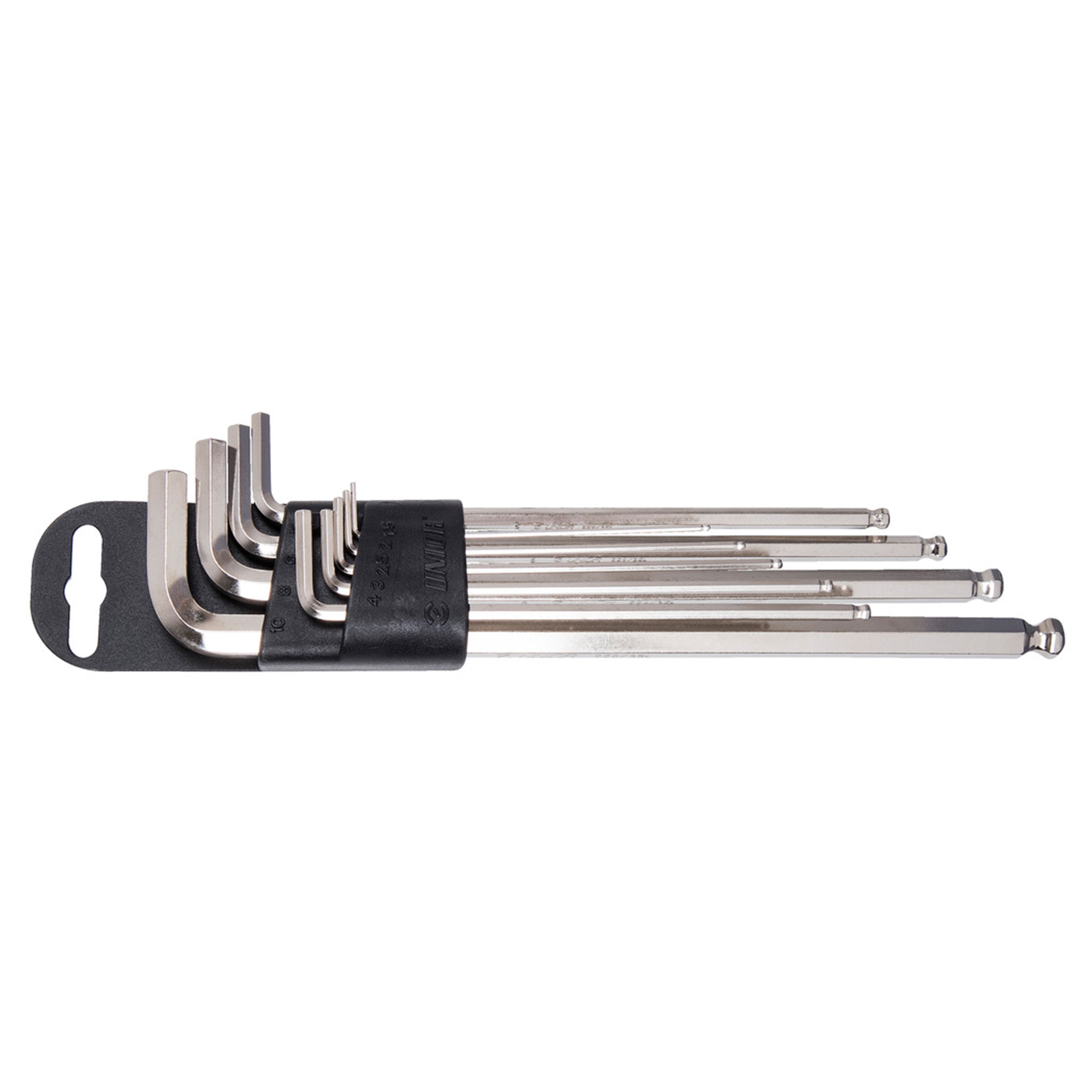 Set of ball end hexagon wrenches, long type on plastic clip 220/3SLPH-US 1.5-10