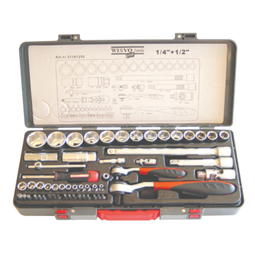 Dopsleutelset 1/4+1/2 in kunststof cassette  S56