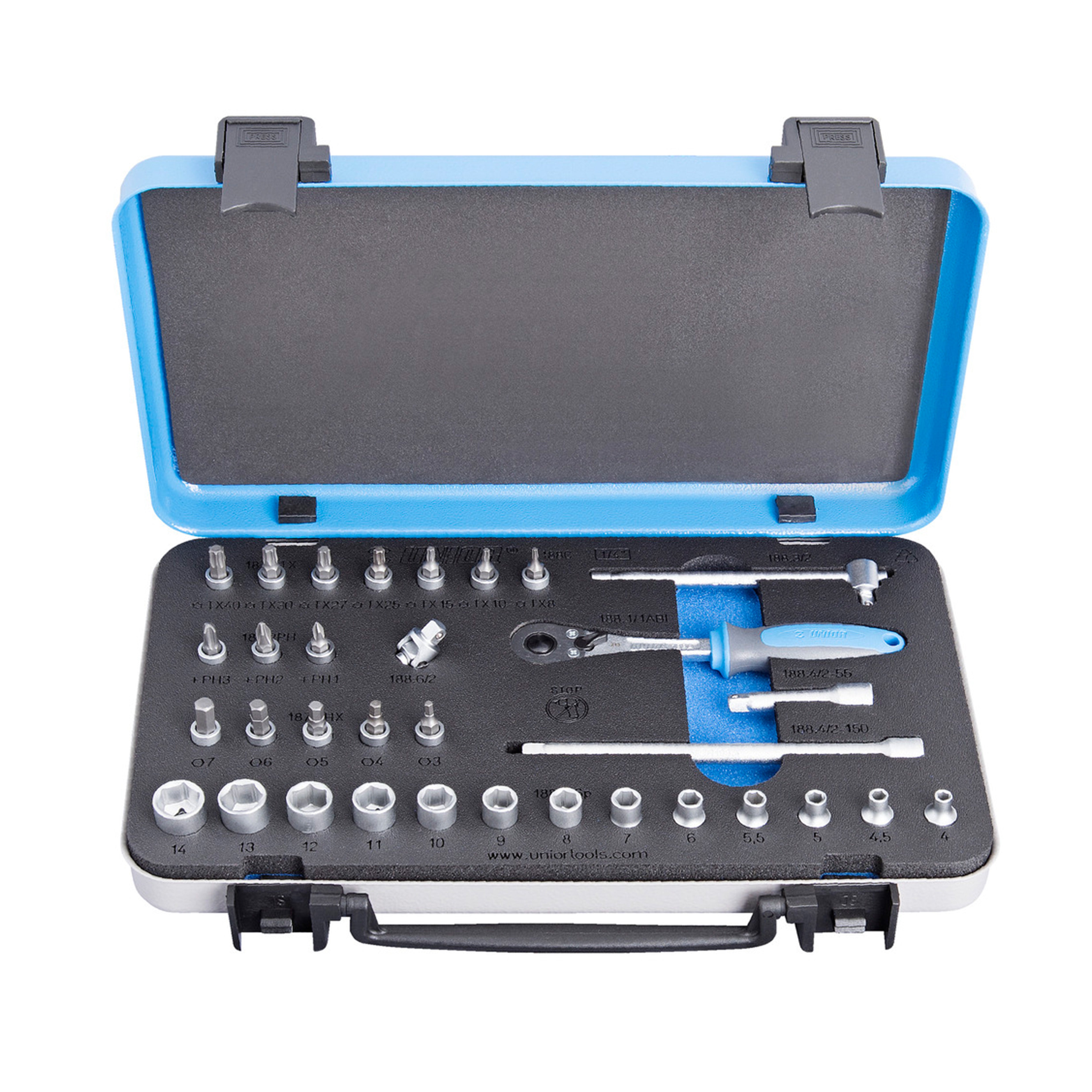 Dopsleutelset 1/4 in metalen cassette 188C /33