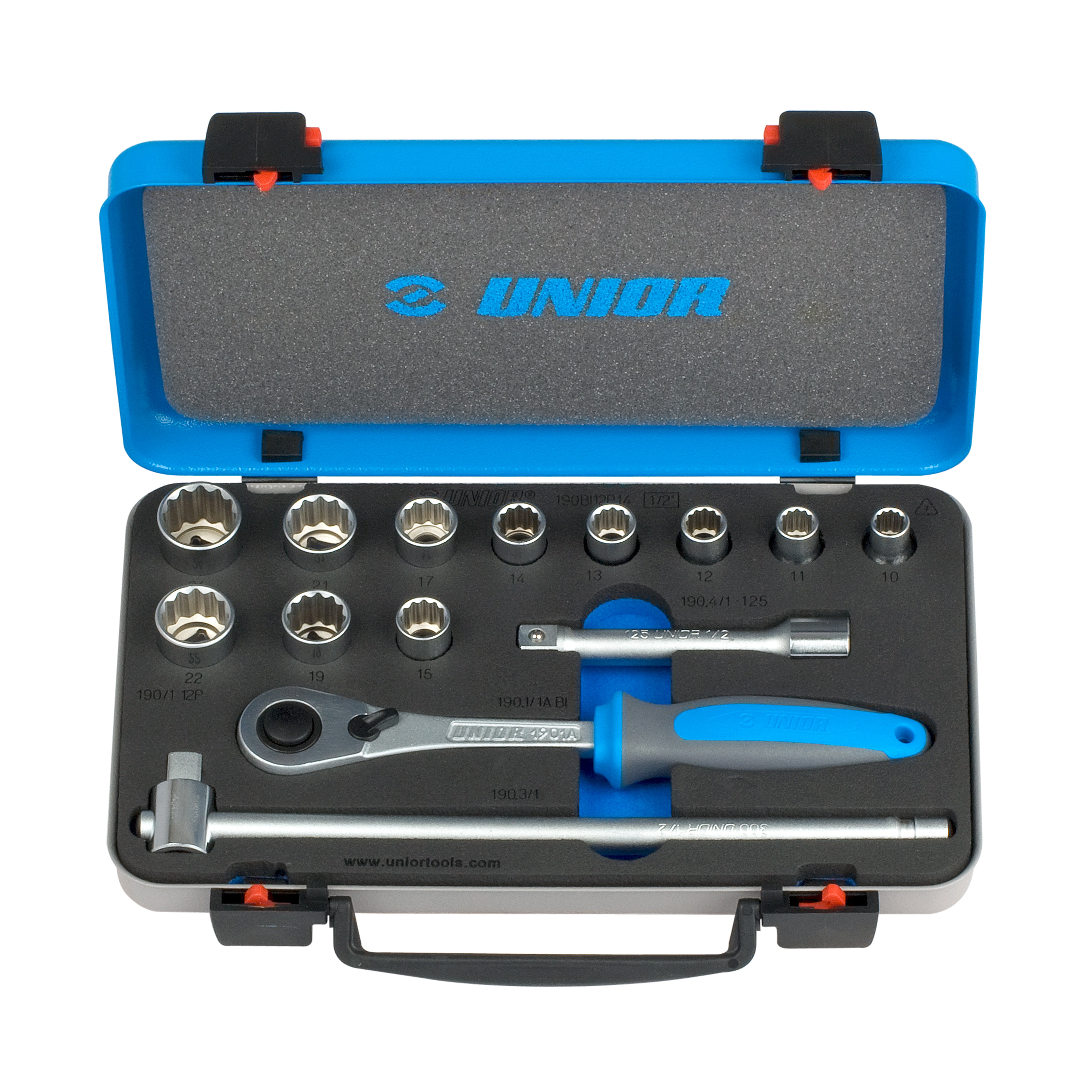 **Dopsleutelset 1/2 in metalen cassette 190BI12P14