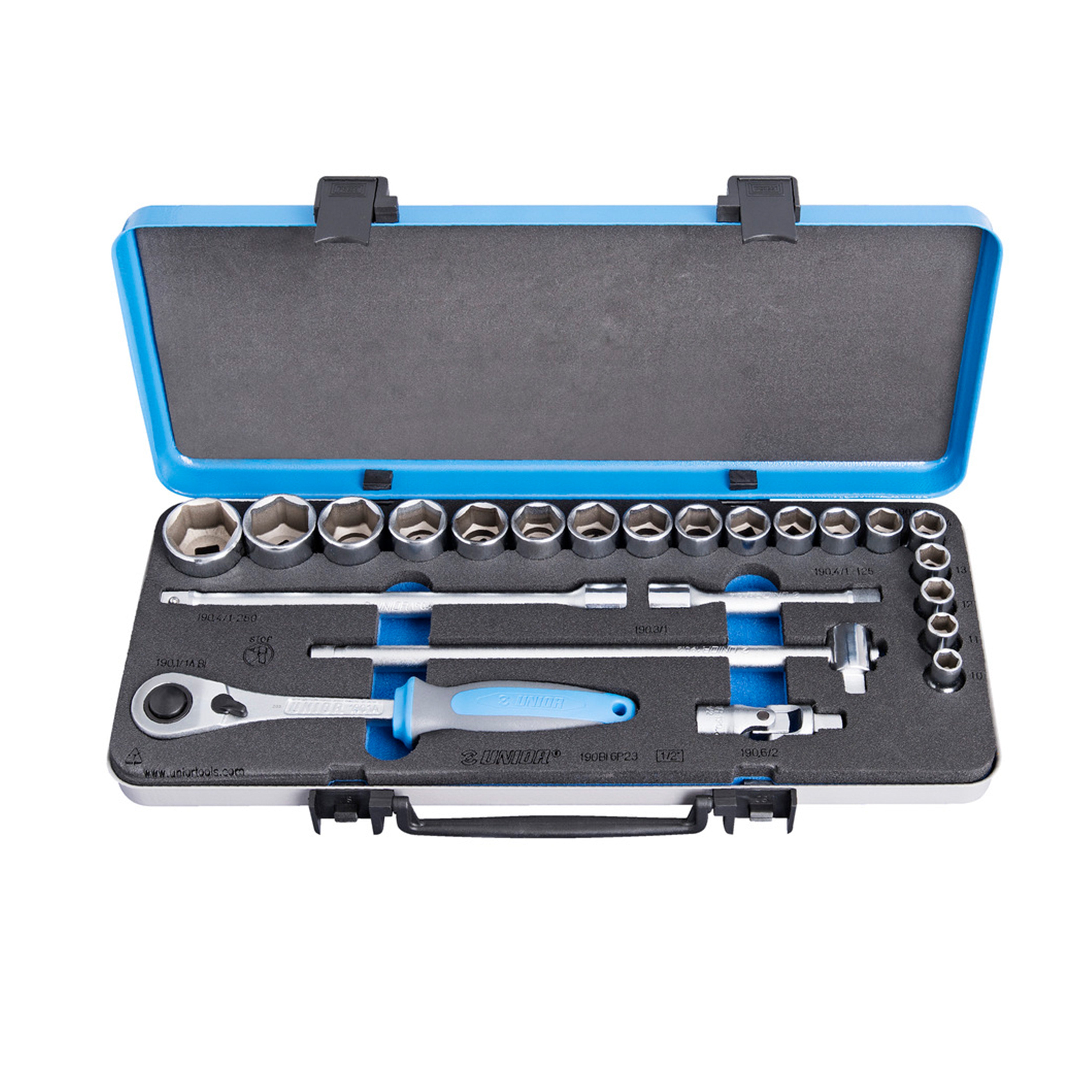 Dopsleutelset 1/2 in metalen cassette 190BI6P23 10 - 32/23