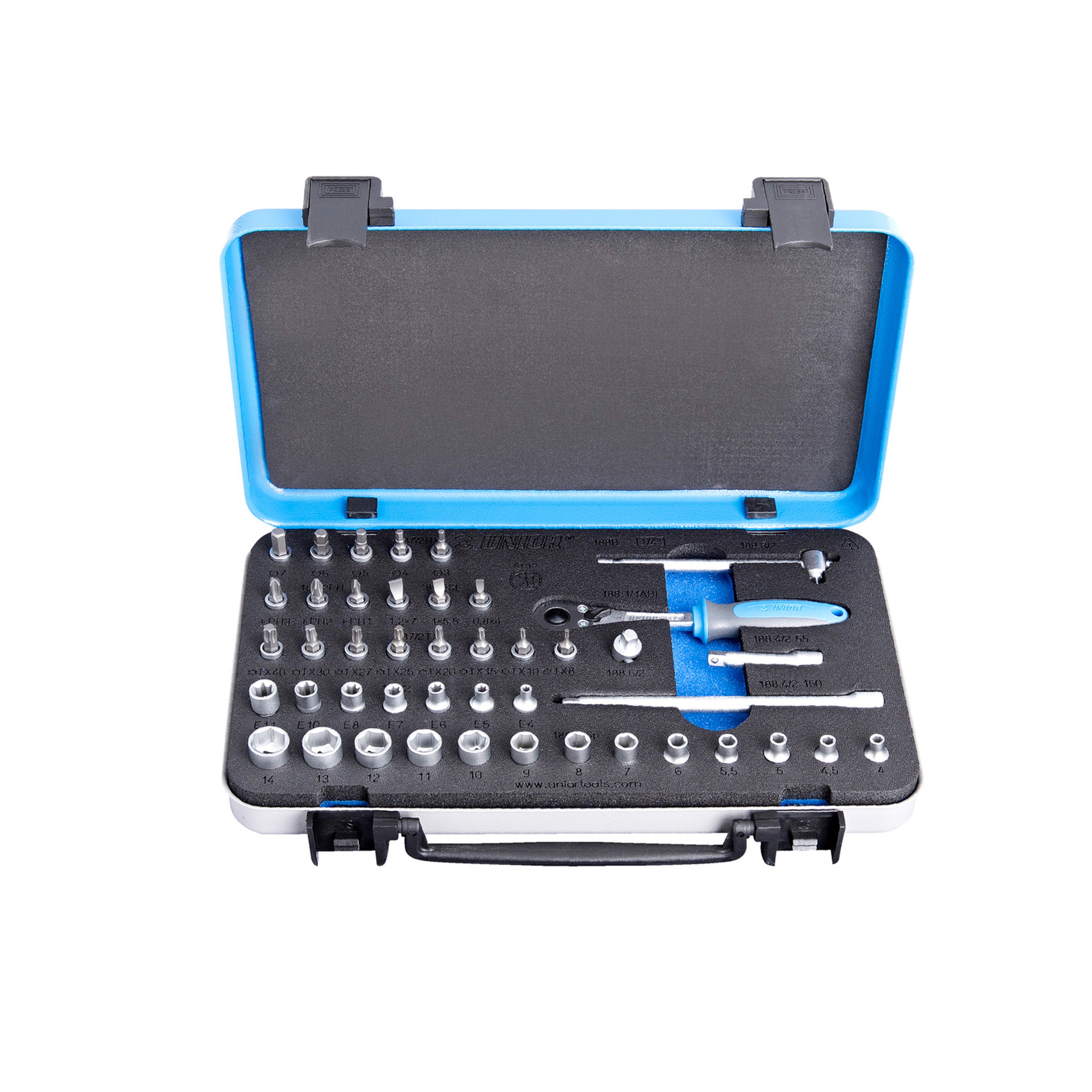 Dopsleutelset 1/4 in metalen cassette 188B 44