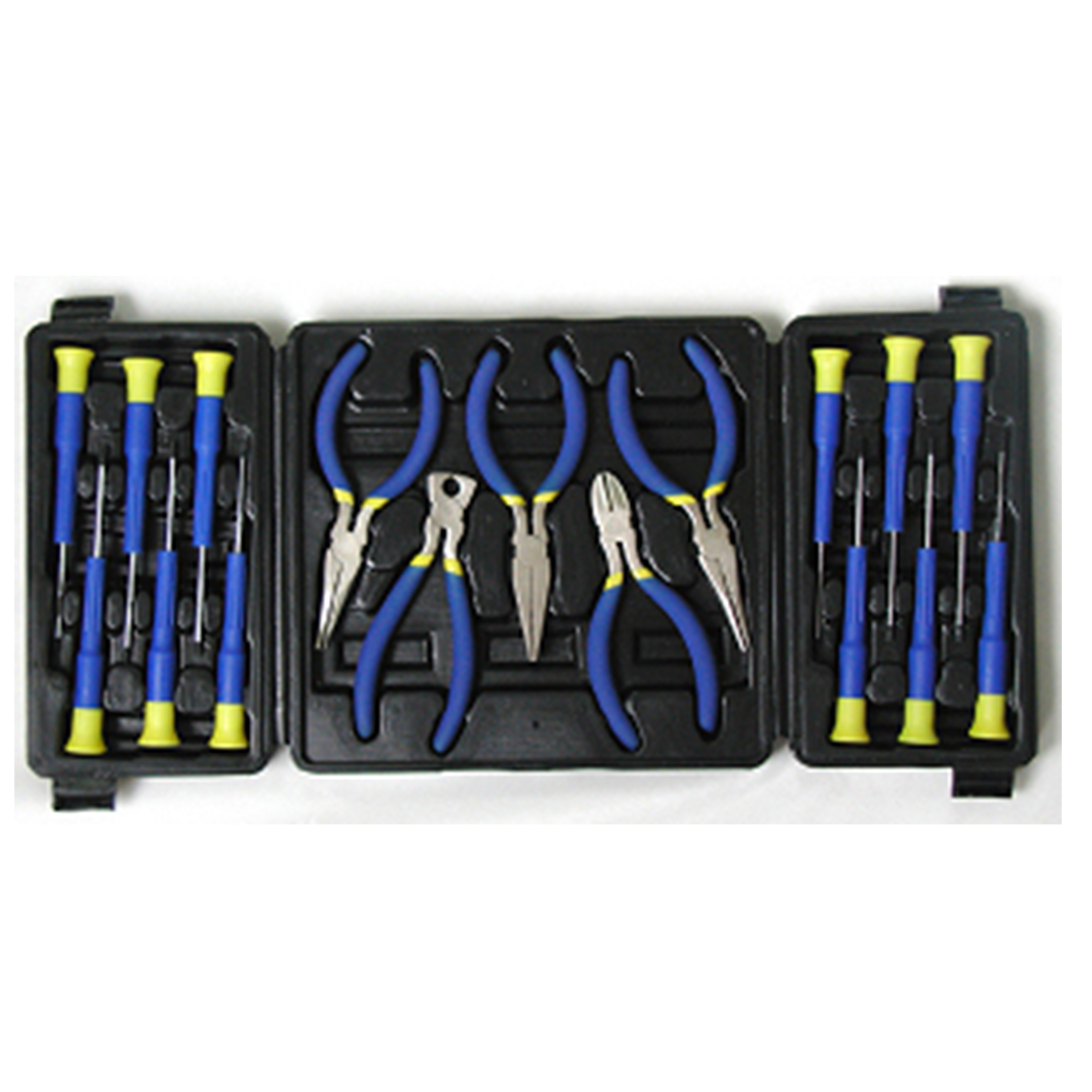 Elektronica tangen en schroevendraaierset in kunststof cassette  S17