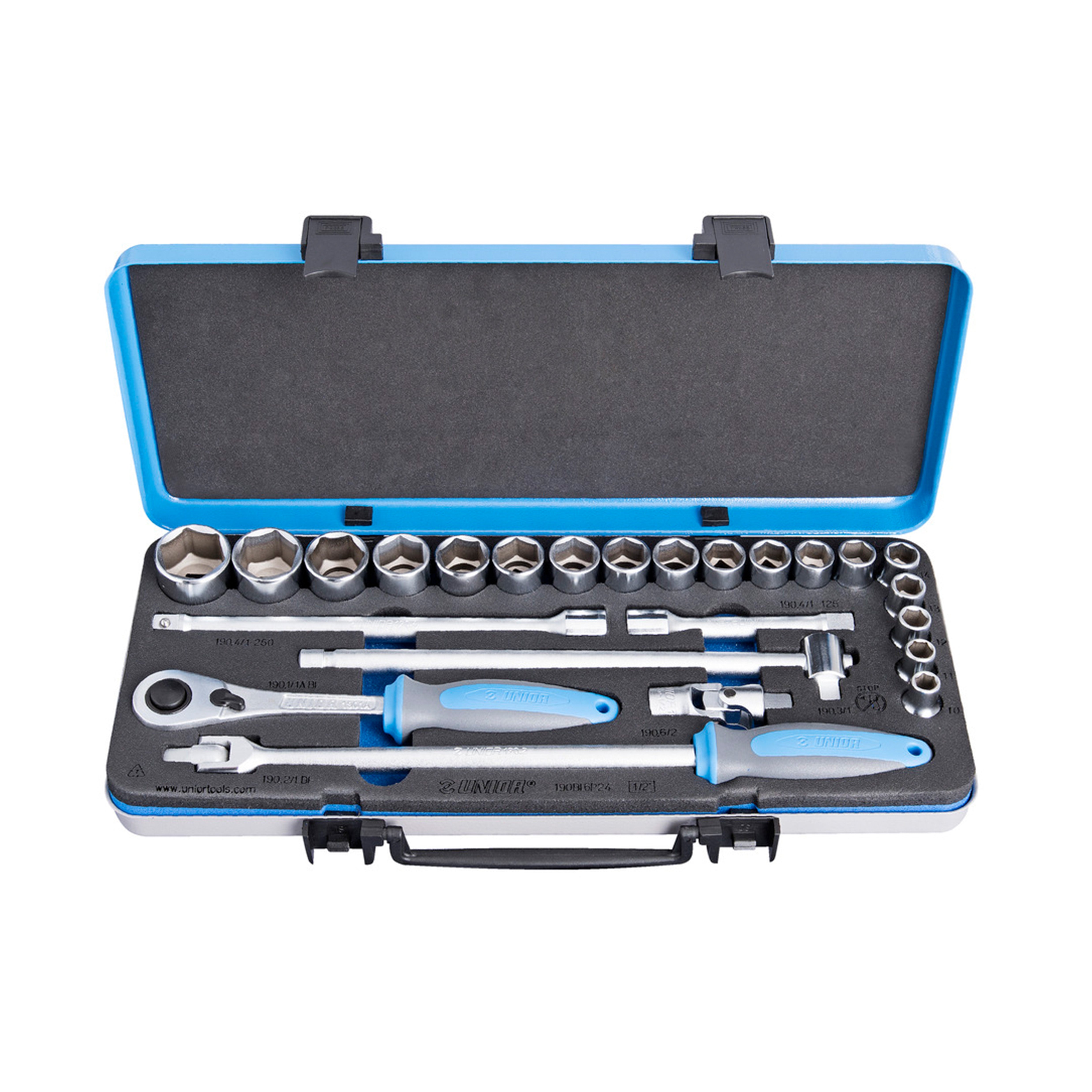 Dopsleutelset 1/2 in metalen cassette 190BI6P24 10 - 32/24