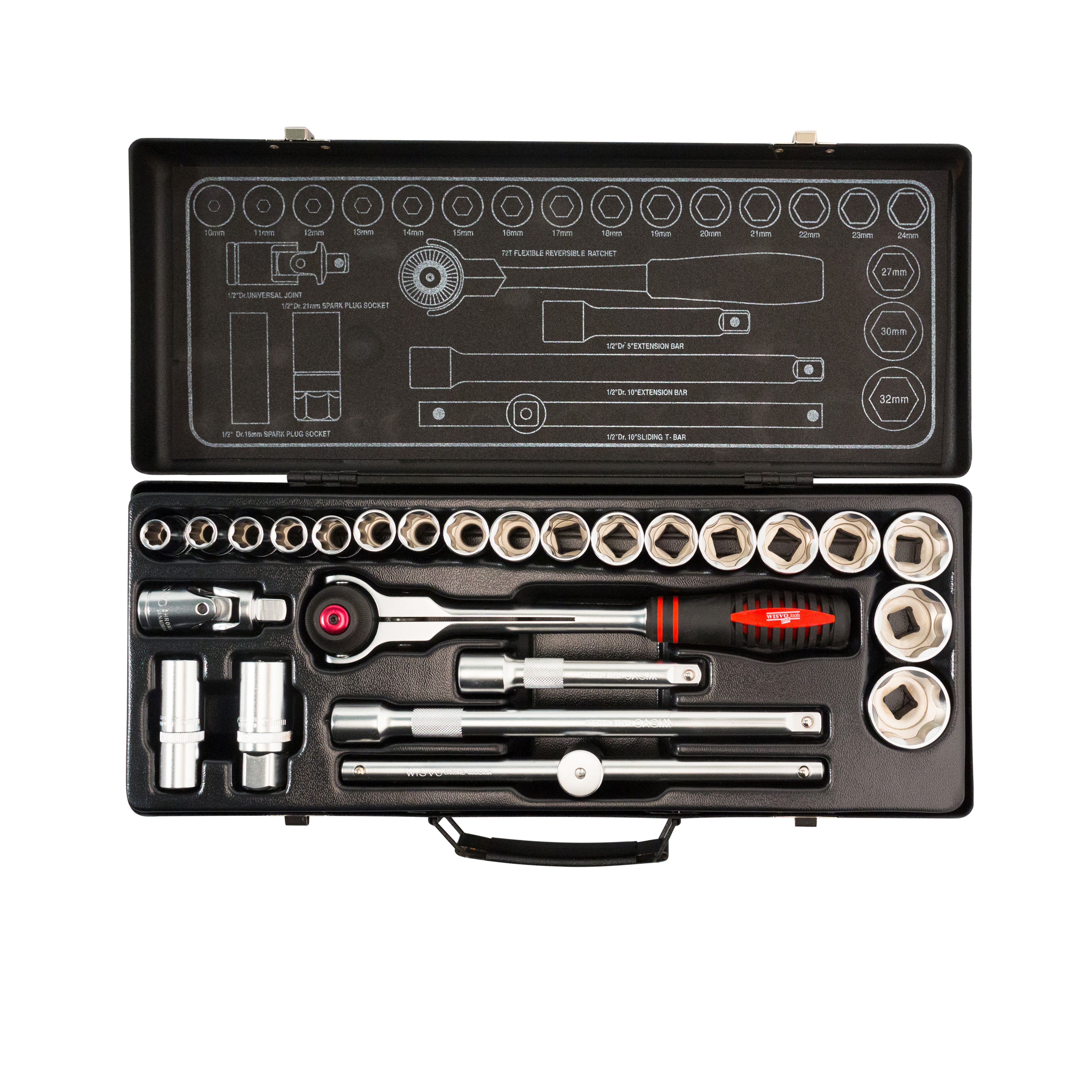 Dopsleutelset 1/2 in metalen cassette 3112S S25 - 10-32