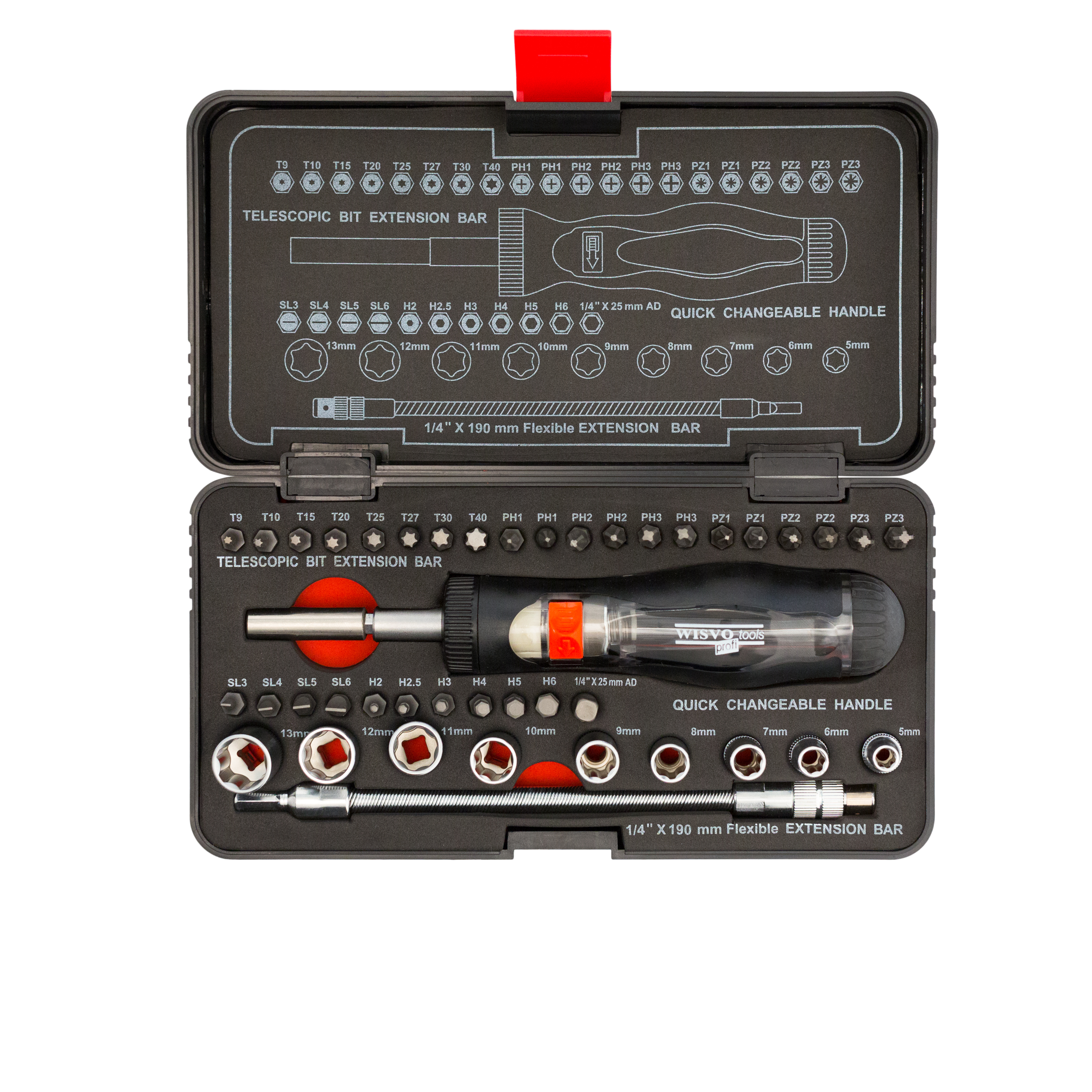 Dopsleutelset 1/4 in kunststof cassette Schroevendraaier 3114 S43