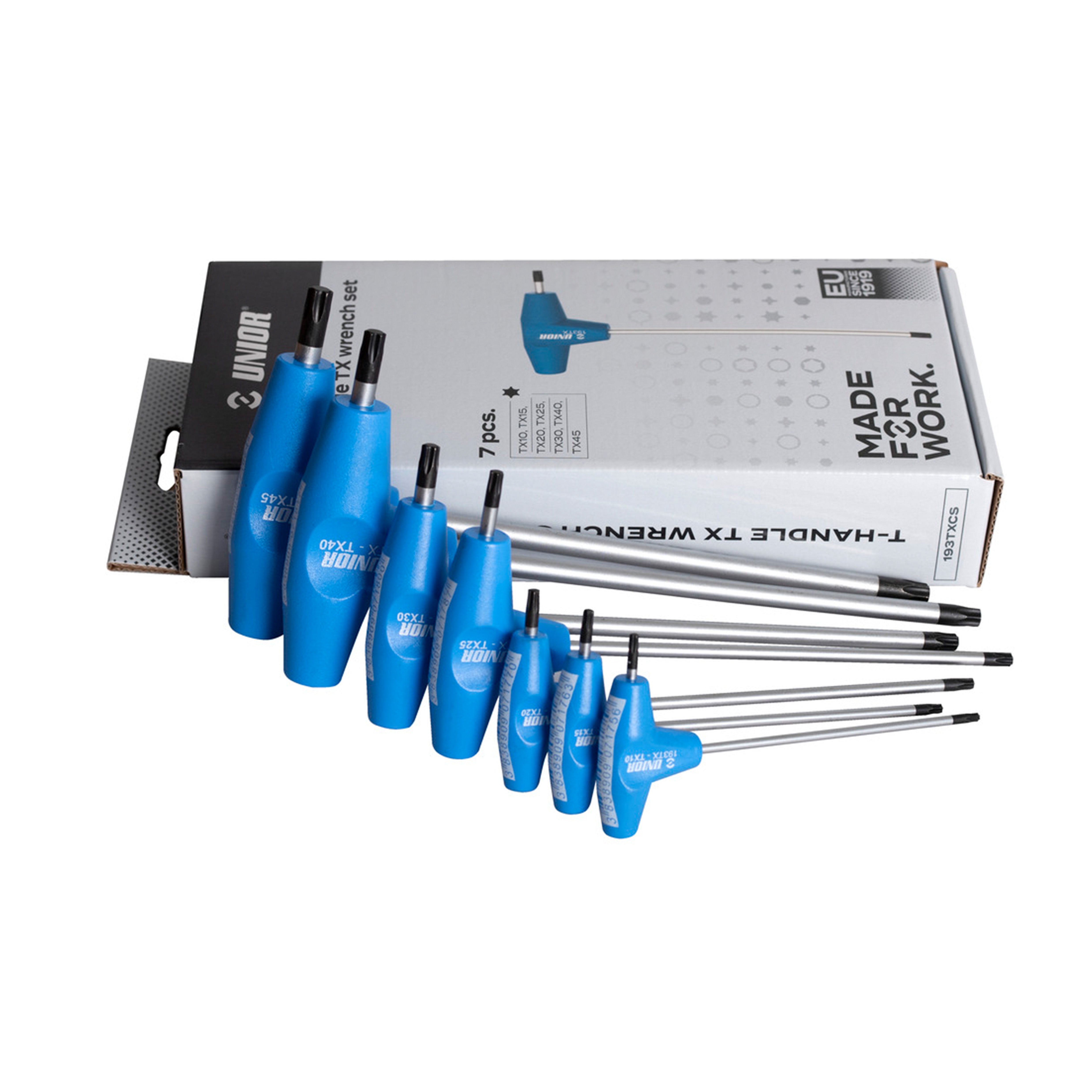 Haakse stiftsleutel met T-greep, TX in industrieverpakking 193TXCS TX10 - TX45/7