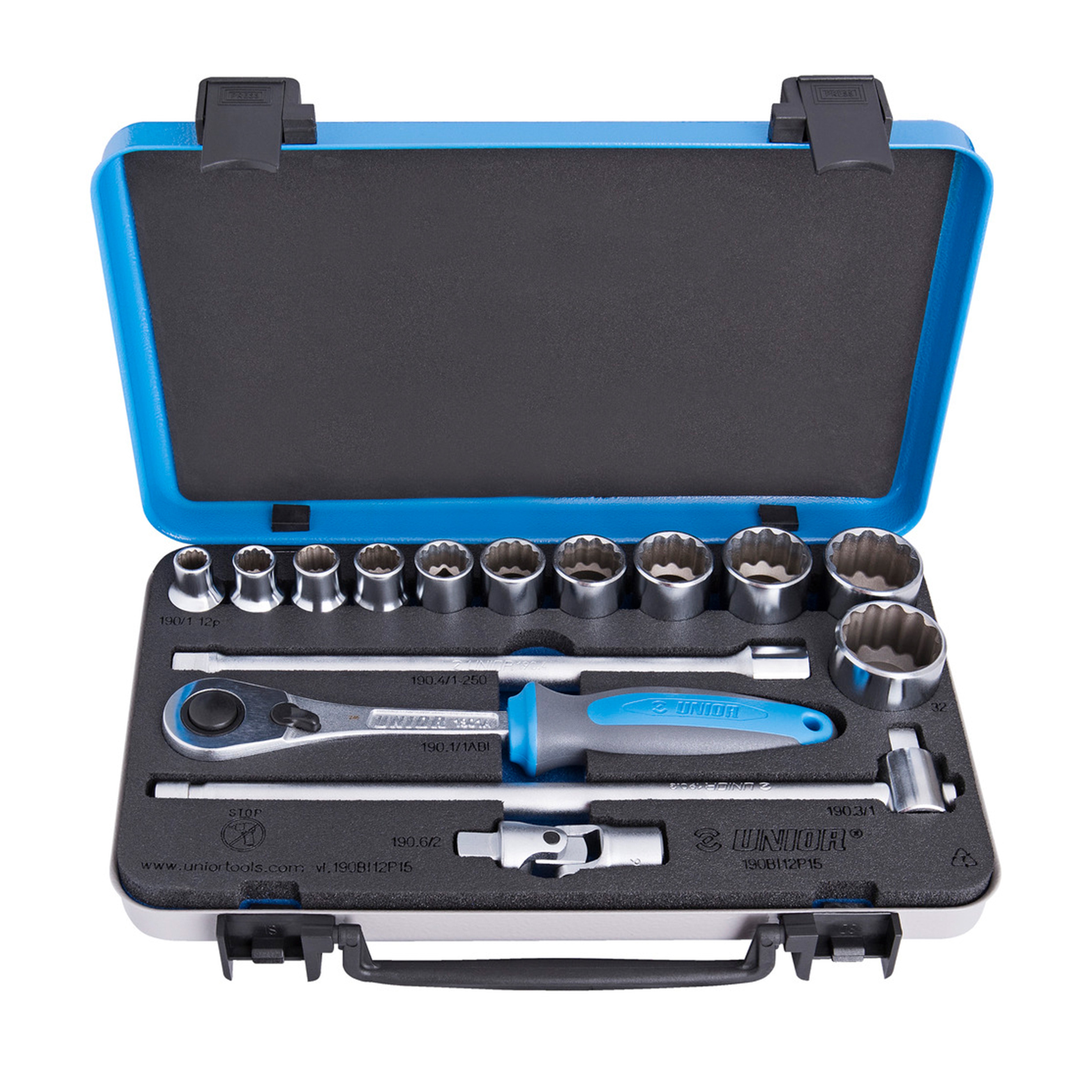 Dopsleutelset 1/2 in metalen cassette 190BI12P15