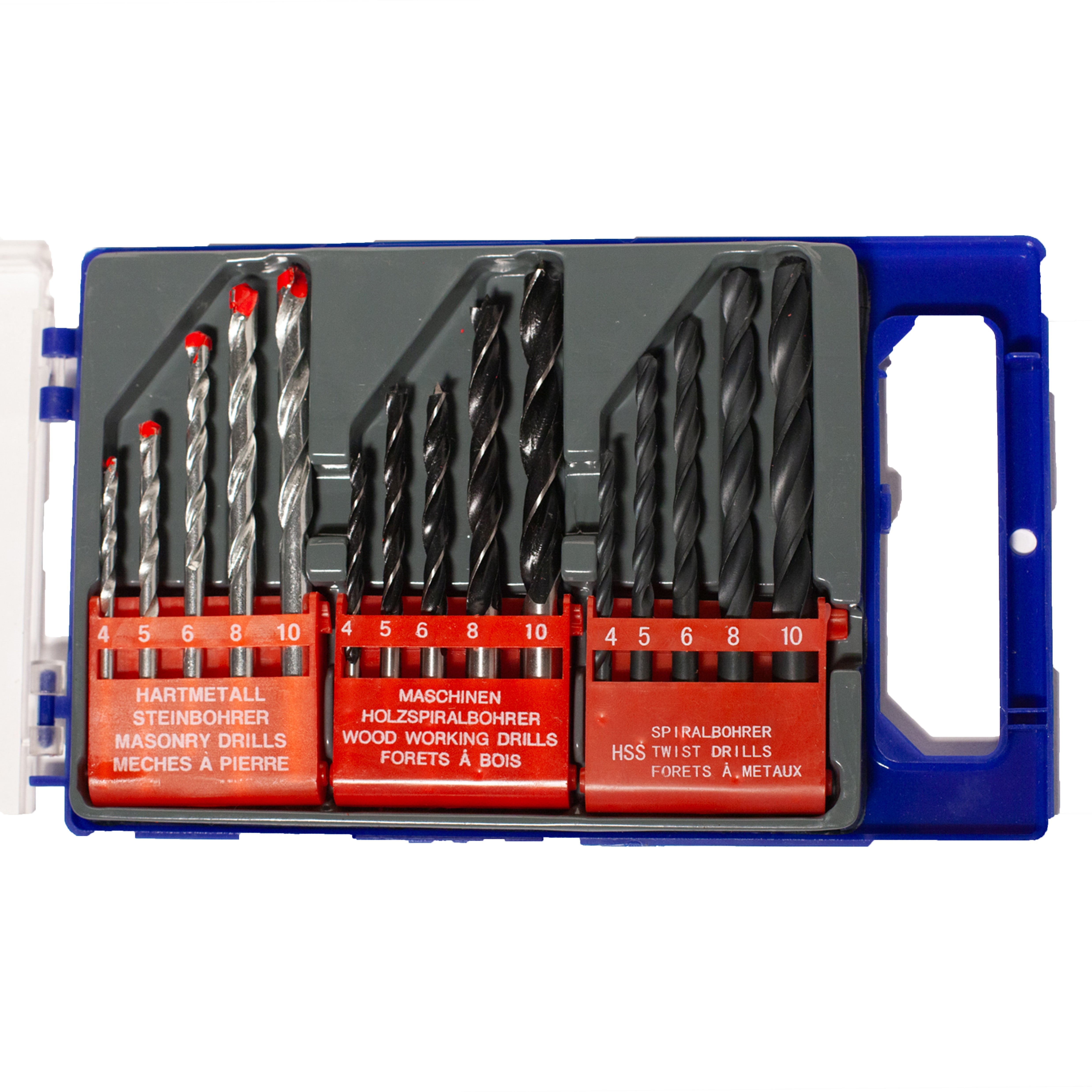 Borenset, Metaal, steen, hout