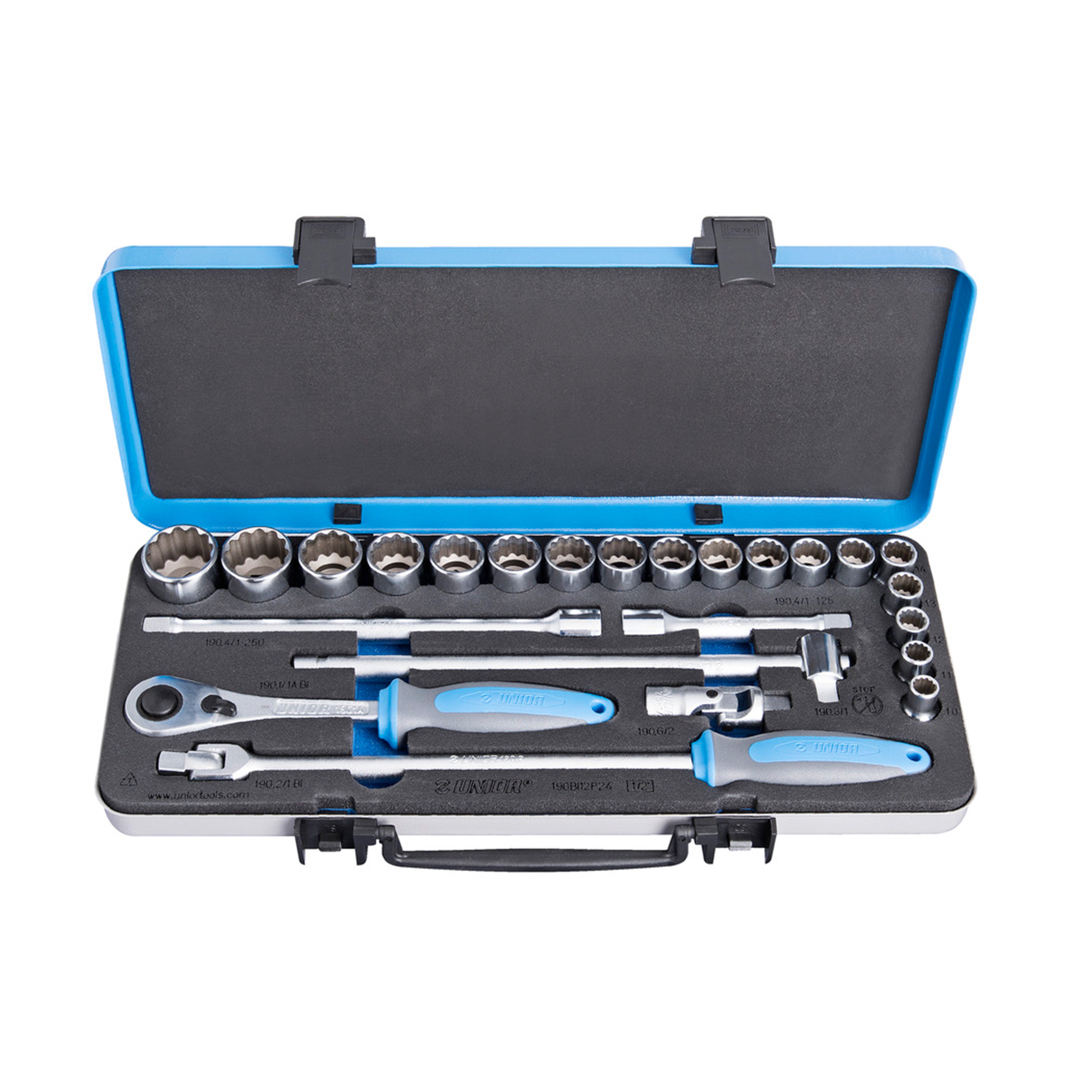 **Dopsleutelset 1/2 in metalen cassette 190BI12P24 10 - 32/24