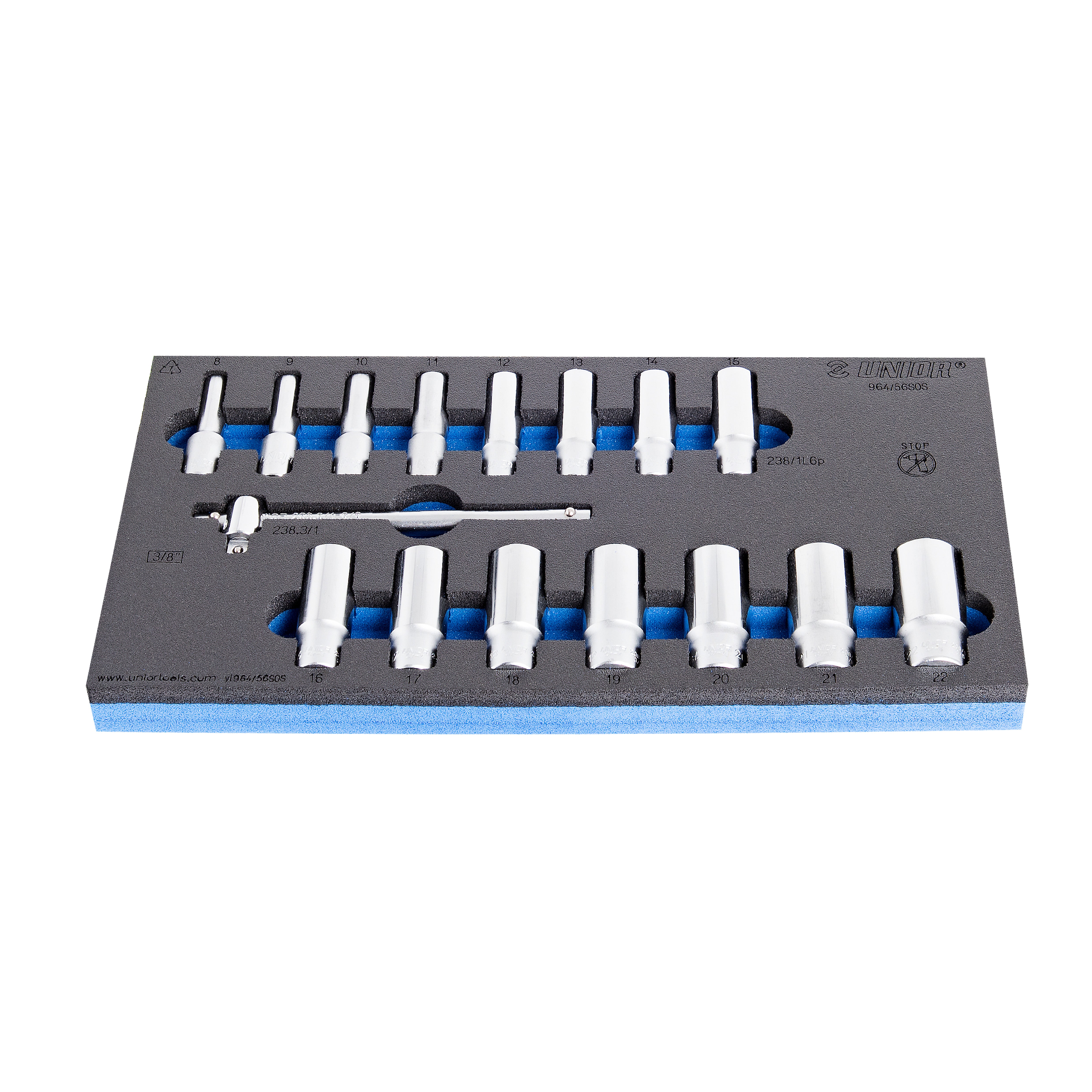 **Dopsleutelset 3/8, lang model in SOS-module 964/56SOS /16