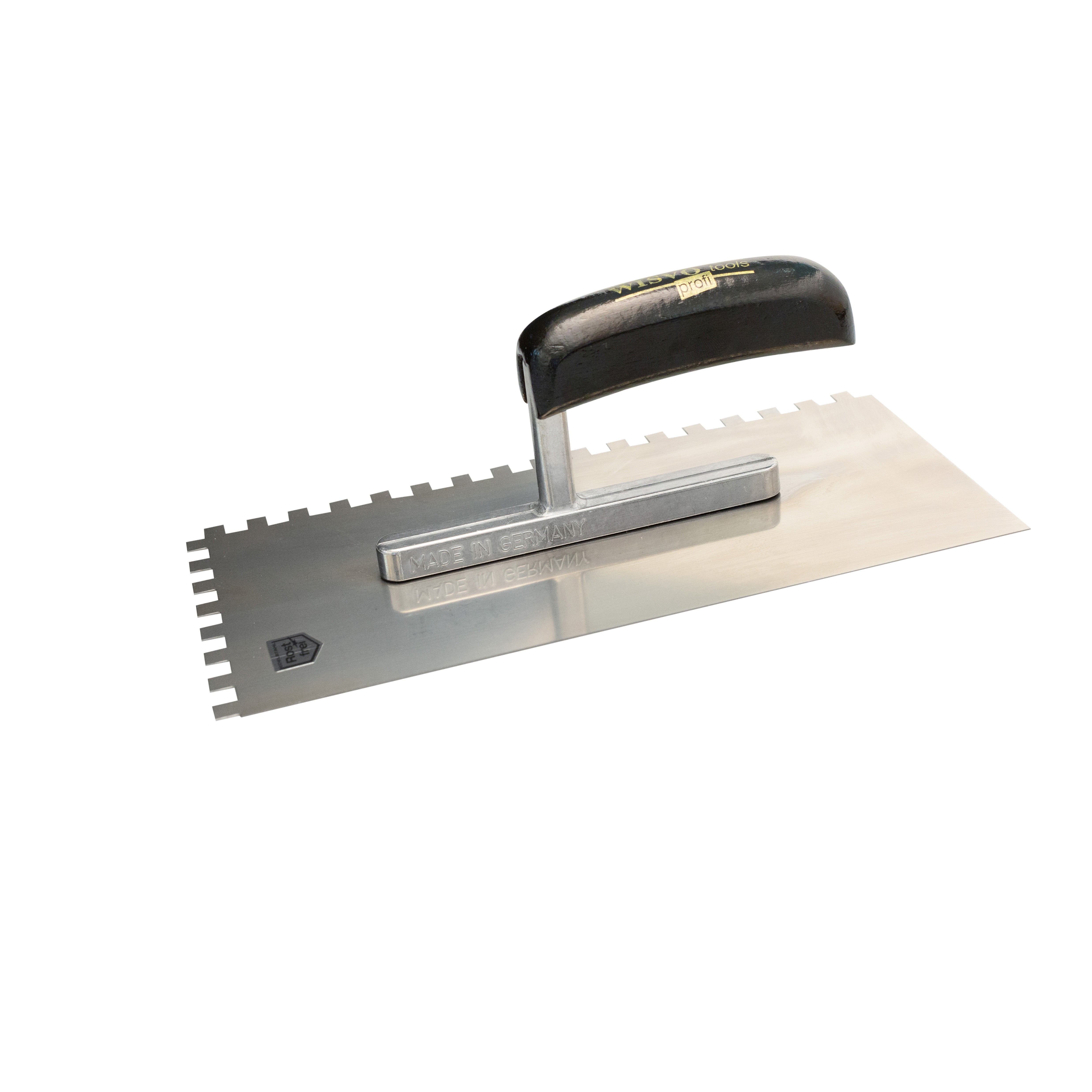 Plakspaan, getand, RVS  280 - 6 x 6